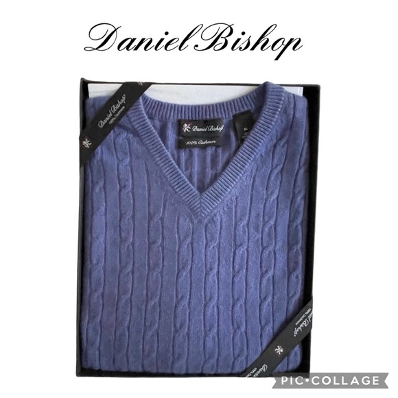 Daniel Bishop 100% Cashmere men v neck blue pullover sweater size XL NWT - Picture 1 of 9